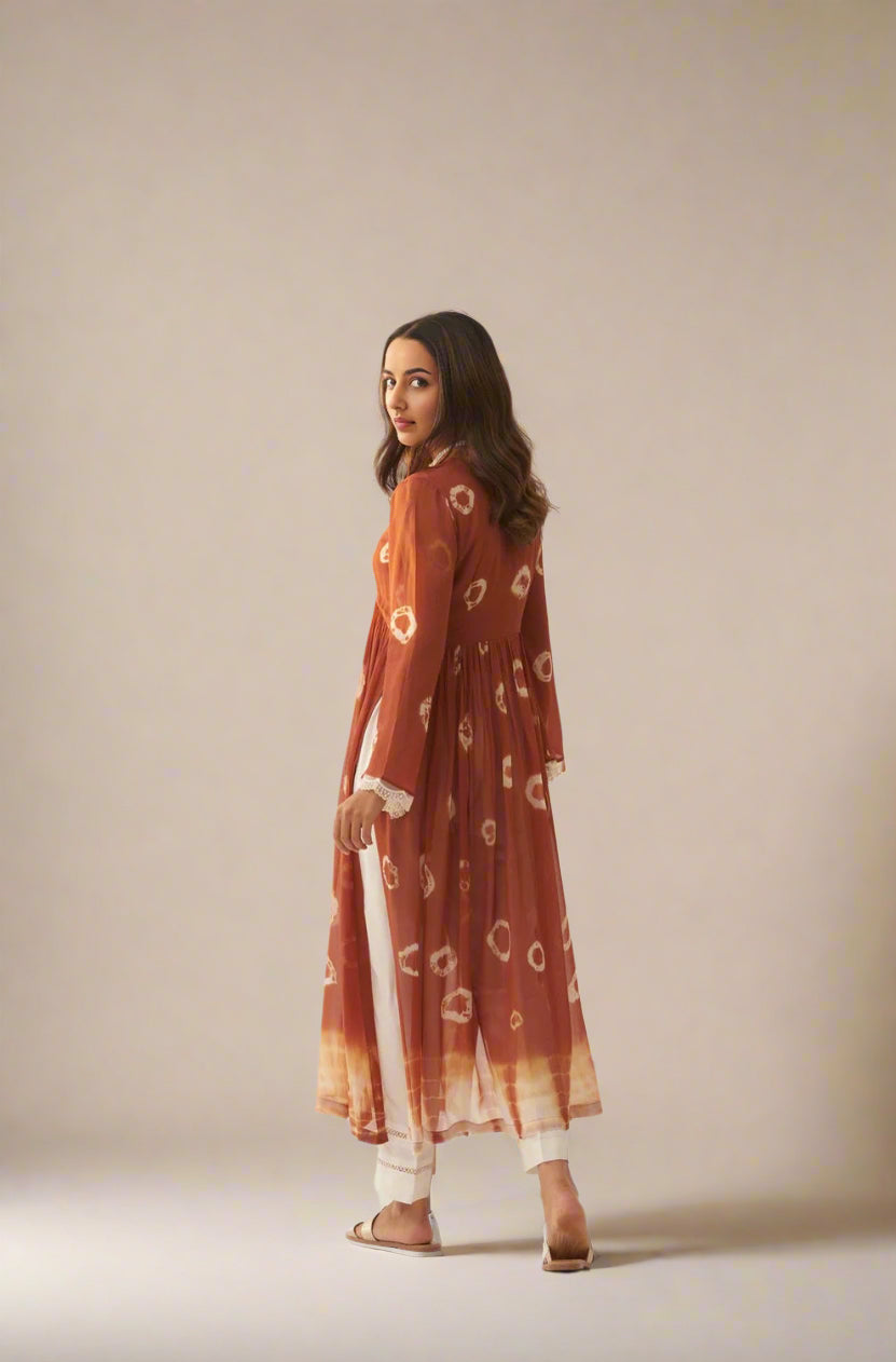 Rust Pearl Tan Georgette Kurta for Women