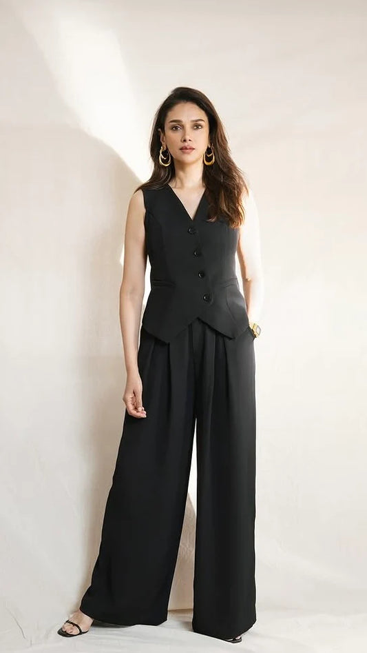 Aditi Hydari Muse Black Vest Coat & Pant Set