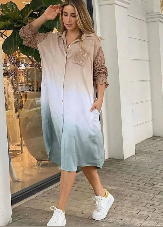 Brown Grey Shaded Shirt Dress