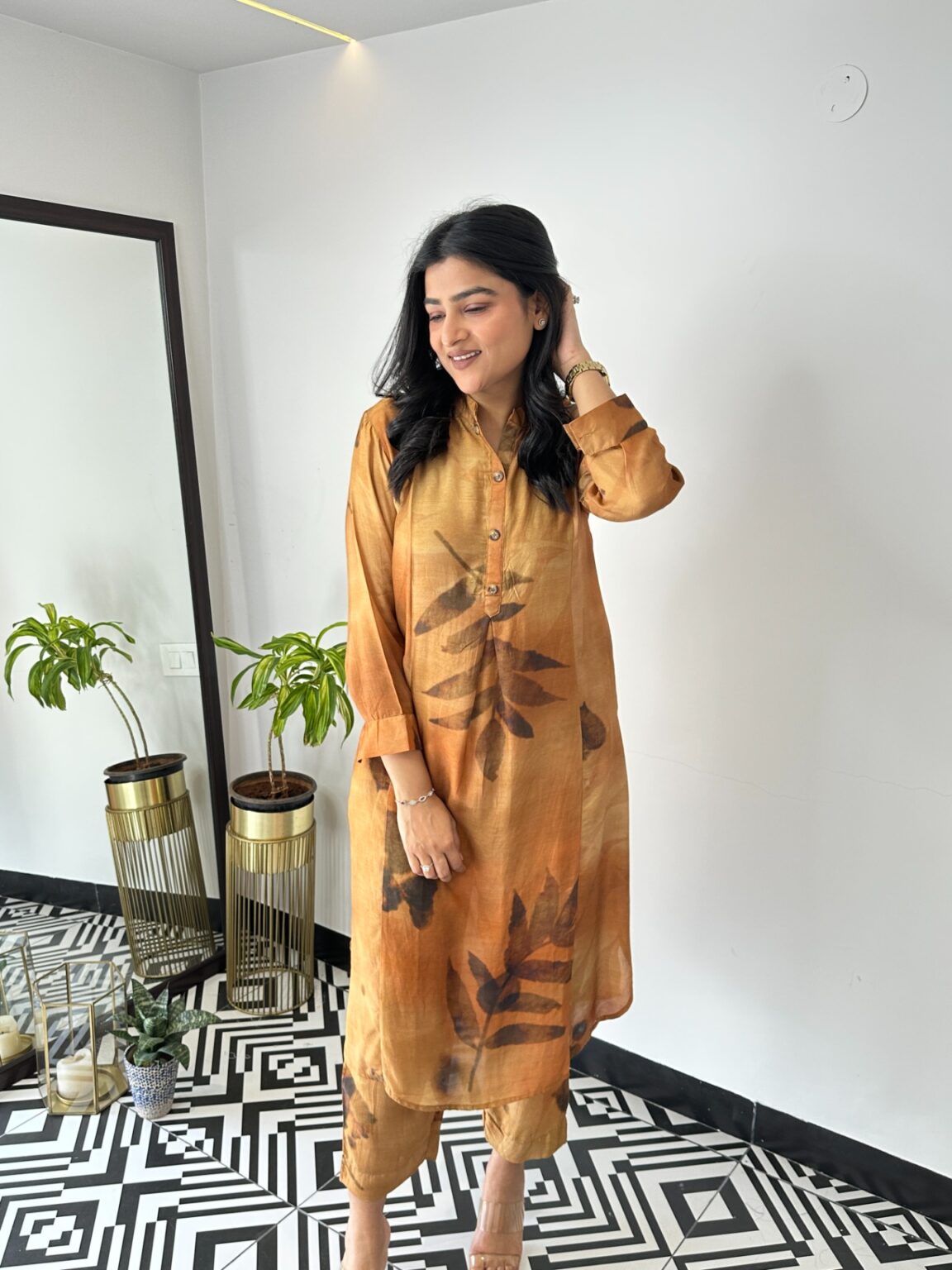 Rust Printed Kurta Set