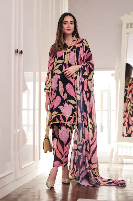 Black Floral Suit Set For Women