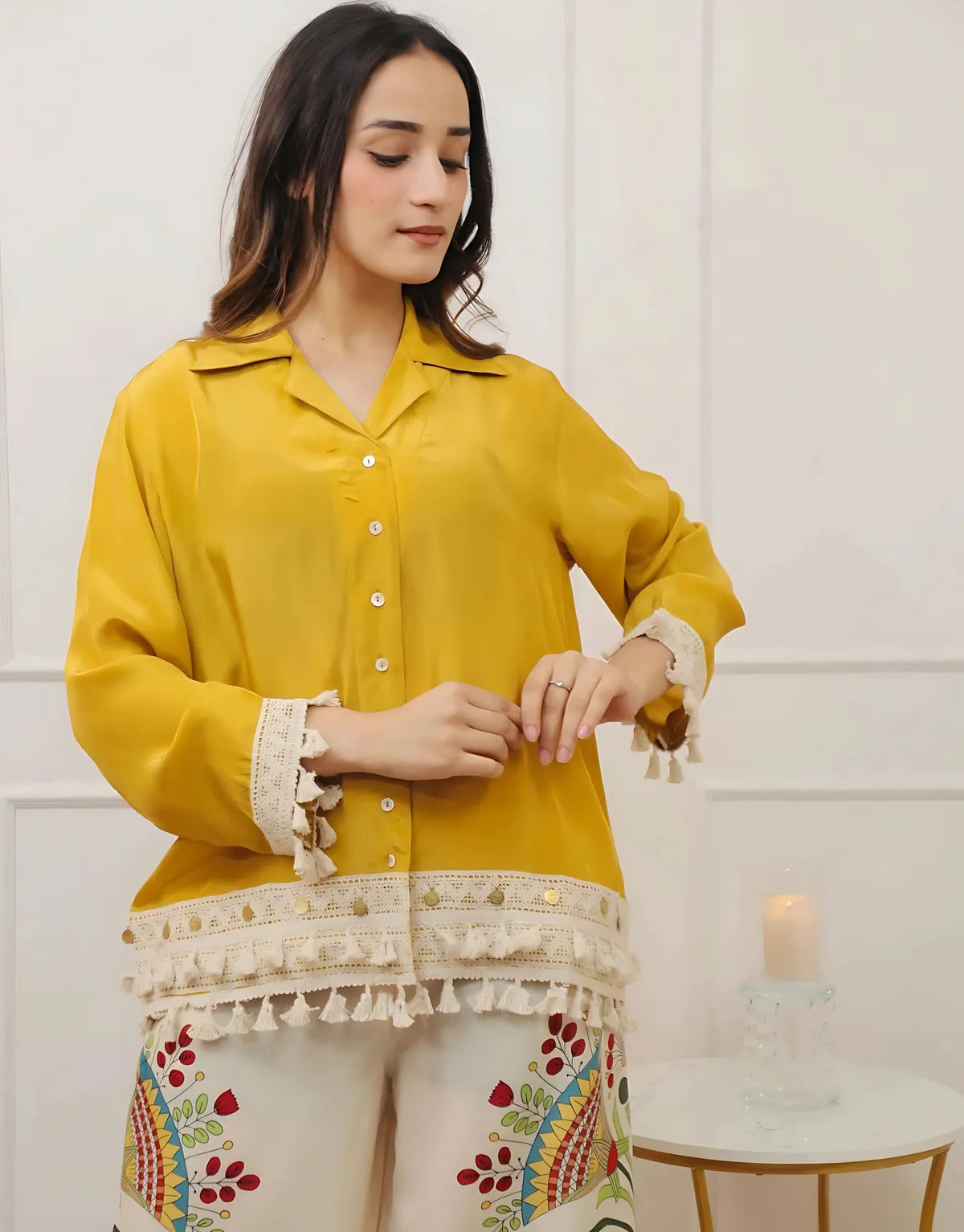 Yellow Boho Embroidery Coord Set