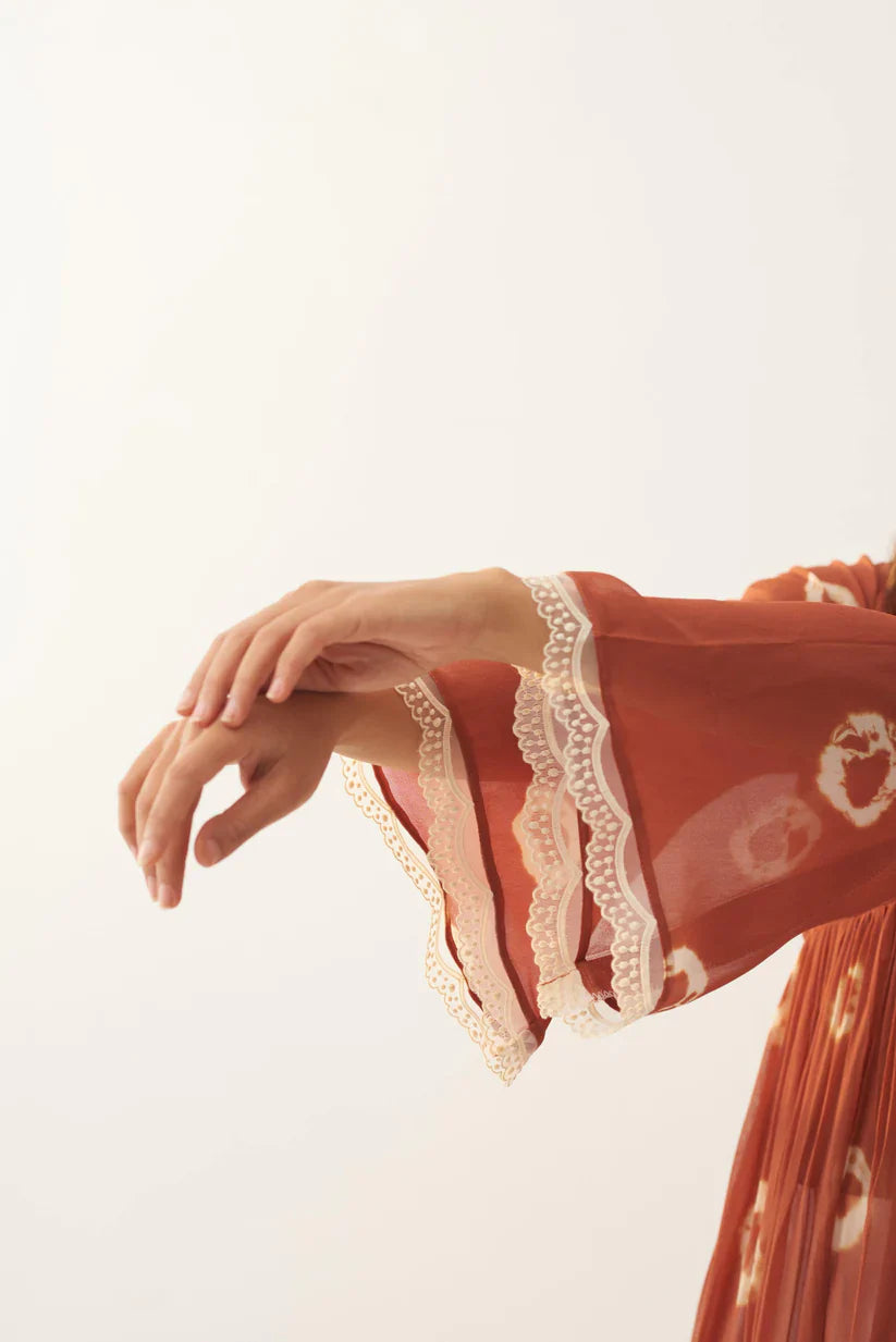 Rust Pearl Tan Georgette Kurta for Women