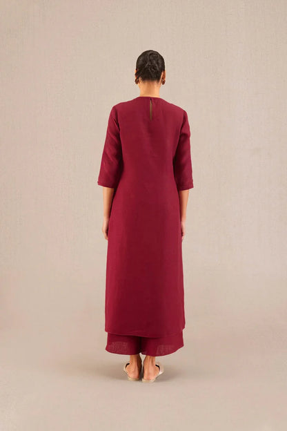 Parineeti Chopra styled Reddish Maroon Linen Kurta Set