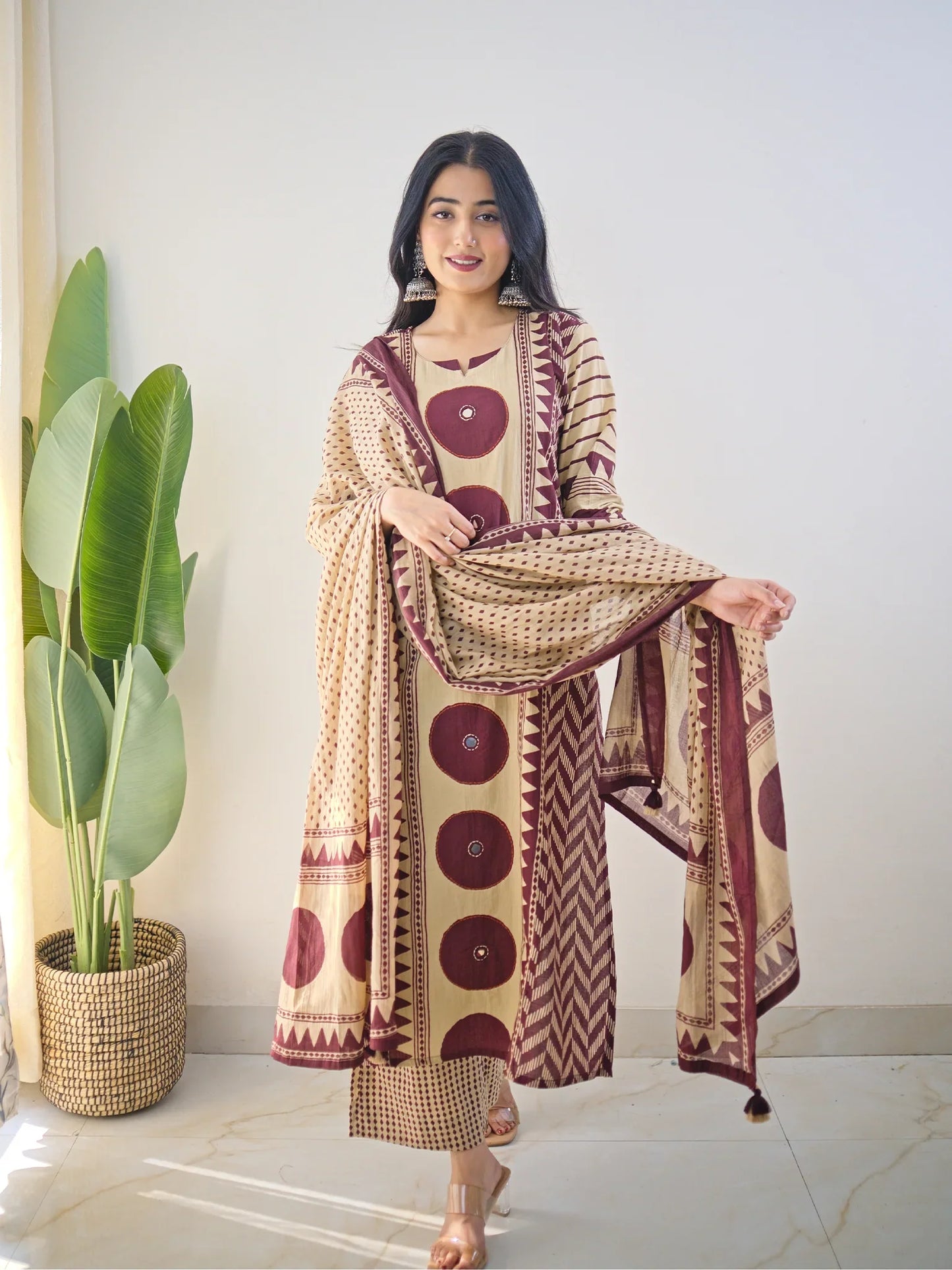 Vedikas Polka Wine Kurta Set