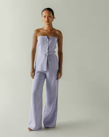 Rakul Preet Muse Lavender Strapeless Co-ords Linen Set