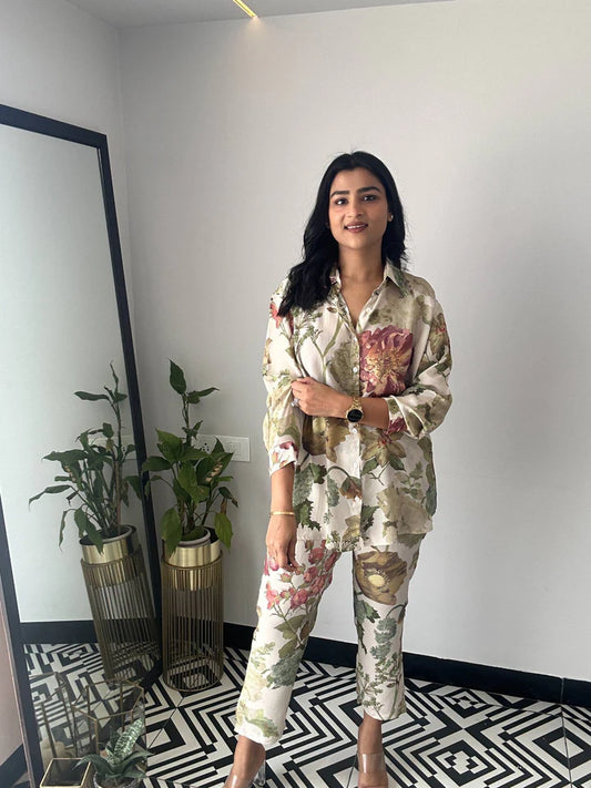 Beige Crepe Cord Set