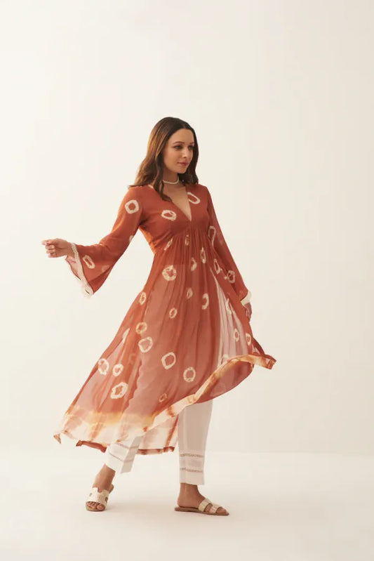 Rust Pearl Tan Georgette Kurta for Women