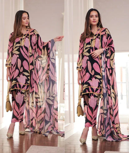 Black Floral Suit Set For Women