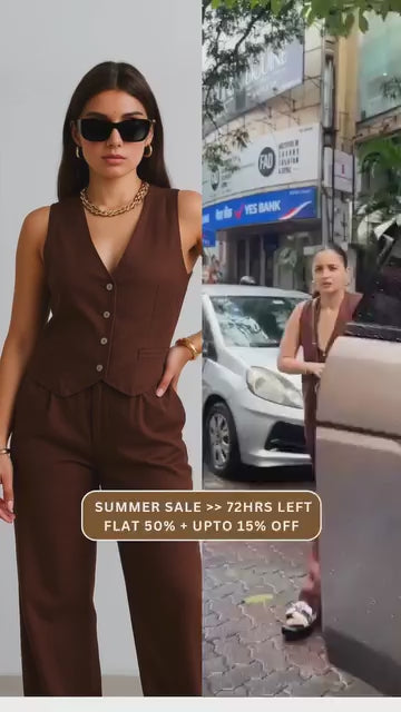 Alia Bhat Muse Chocolate Co-Linen Vest Coat & Trousers