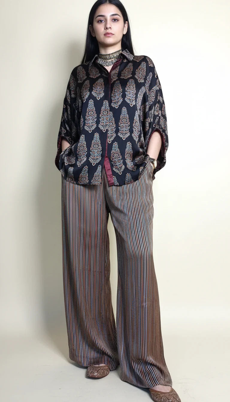 Blue Ajrakh Print shirt cord-set for women