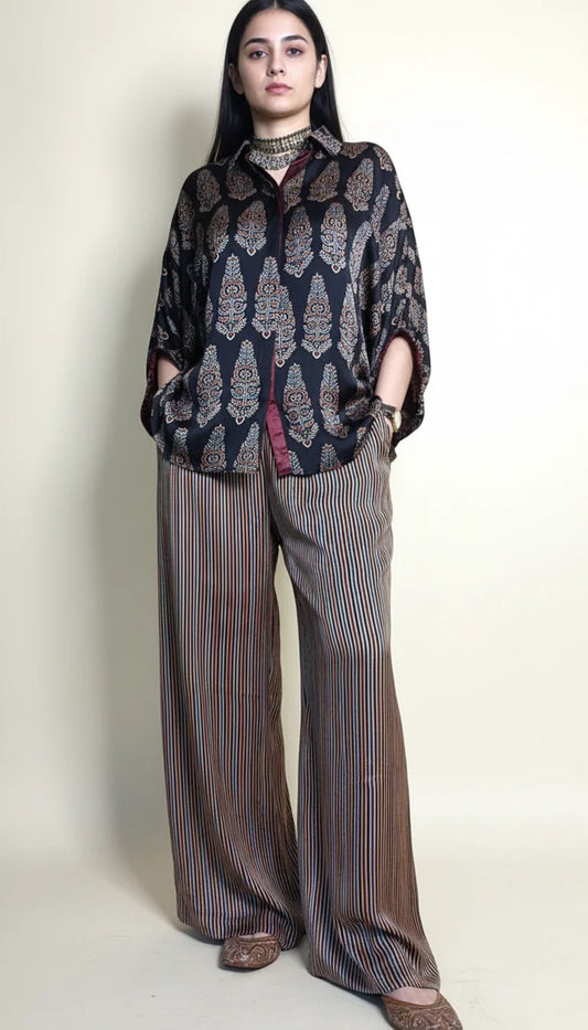 Black Ajrakh Print shirt cord-set for women