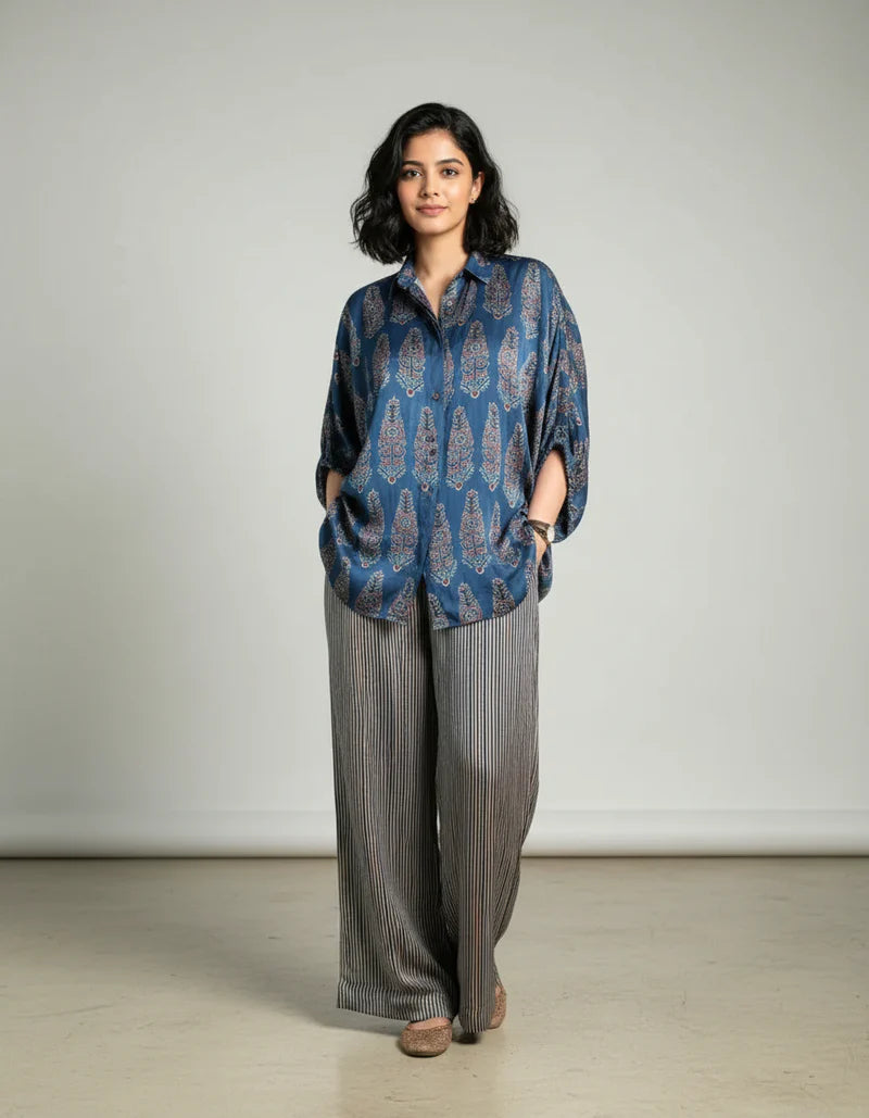 Blue Ajrakh Print shirt cord-set for women