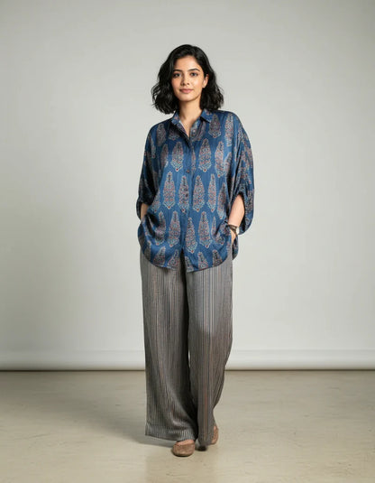 Blue Ajrakh Print shirt cord-set for women