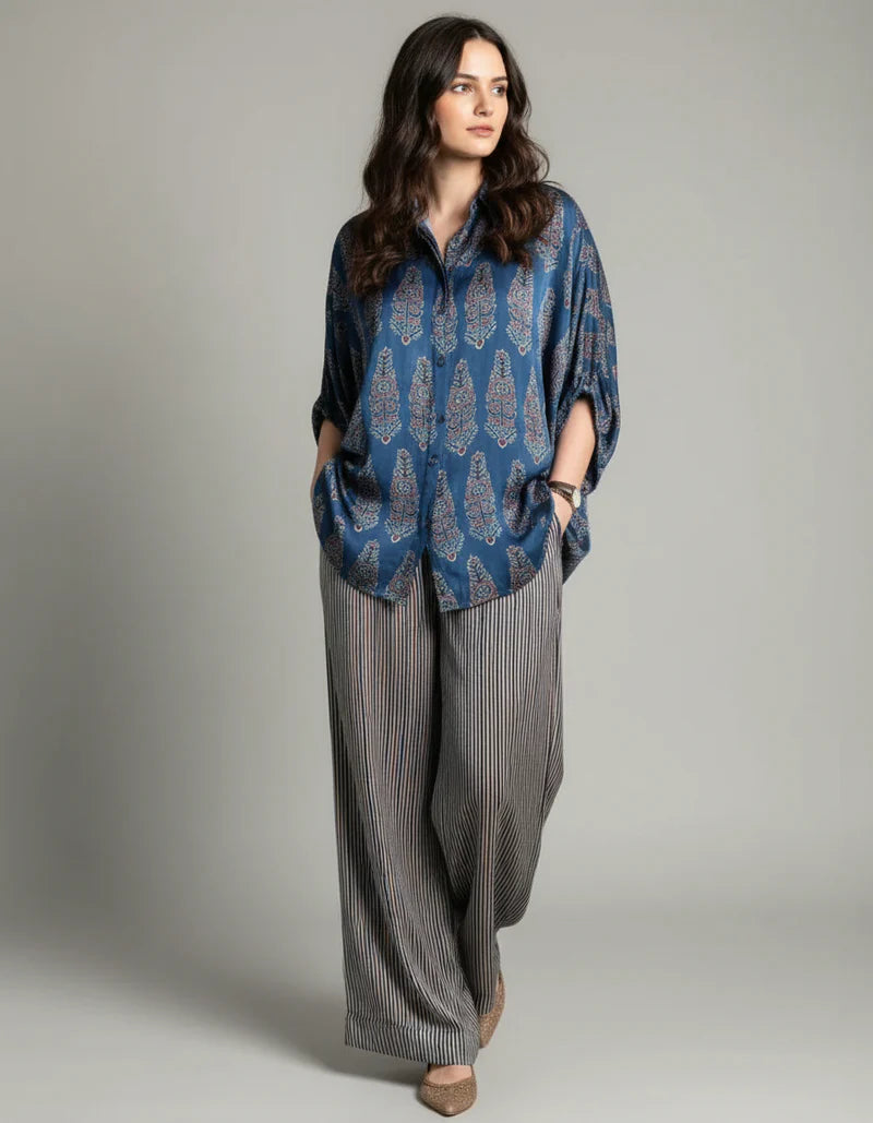 Blue Ajrakh Print shirt cord-set for women