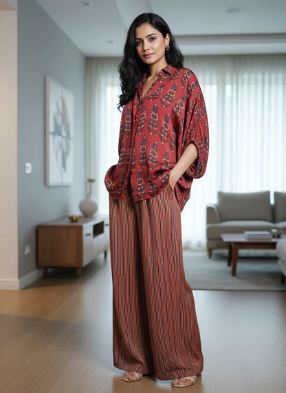 Blue Ajrakh Print shirt cord-set for women