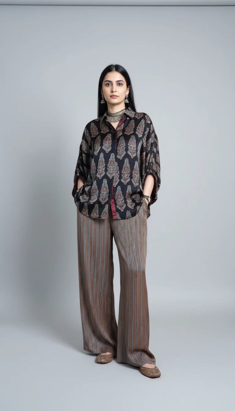 Blue Ajrakh Print shirt cord-set for women