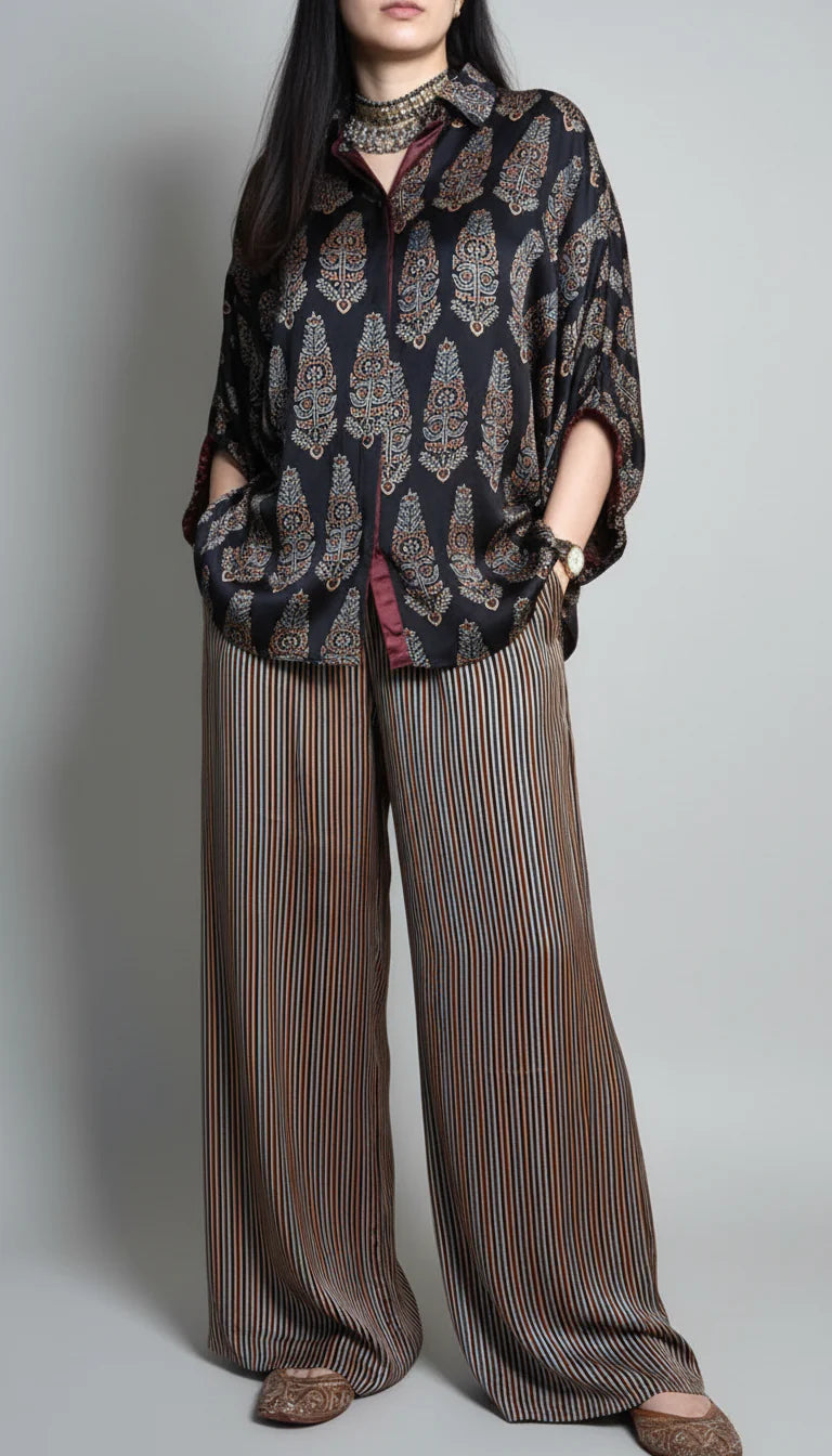 Blue Ajrakh Print shirt cord-set for women